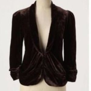 Elevenses from Anthropologie: 3/4 Sleeve Brown Velvet Blazer Jacket with Pockets